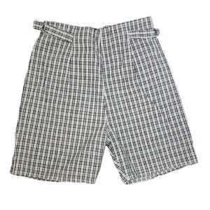 Vintage 70s Preppy Flat Front Shorts Womens Size S Plaid Black Buckle Sides Rear